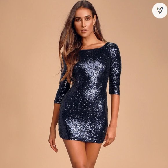 Lulu's Delightful Ways Navy Blue Sequin Dress - Picture 1 of 5